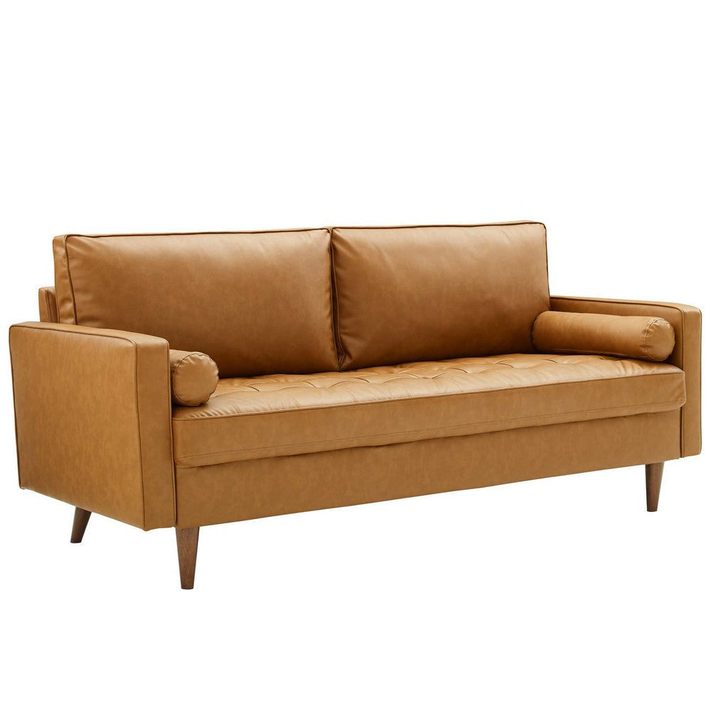 Modway Valour Vegan Leather Tufted Sofa, Tan