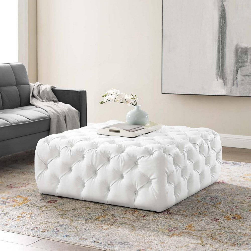 Modway EEI-3773-WHI Anthem Tufted Button Large Square Faux Leather Ottoman, White