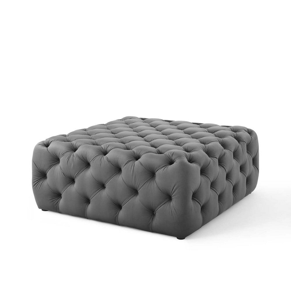 Anthem Tufted Button Large Square Performance Velvet Ottoman - No Shipping Charges MDY-EEI-3774-GRY