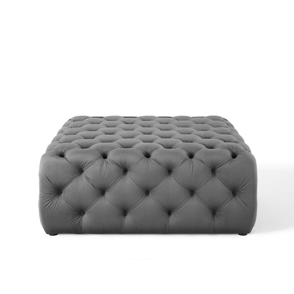 Anthem Tufted Button Large Square Performance Velvet Ottoman - No Shipping Charges MDY-EEI-3774-GRY