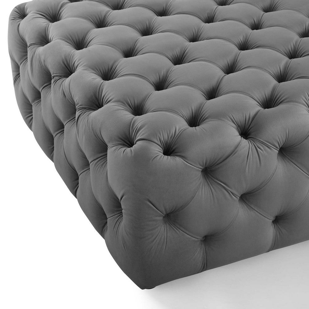 Anthem Tufted Button Large Square Performance Velvet Ottoman - No Shipping Charges MDY-EEI-3774-GRY