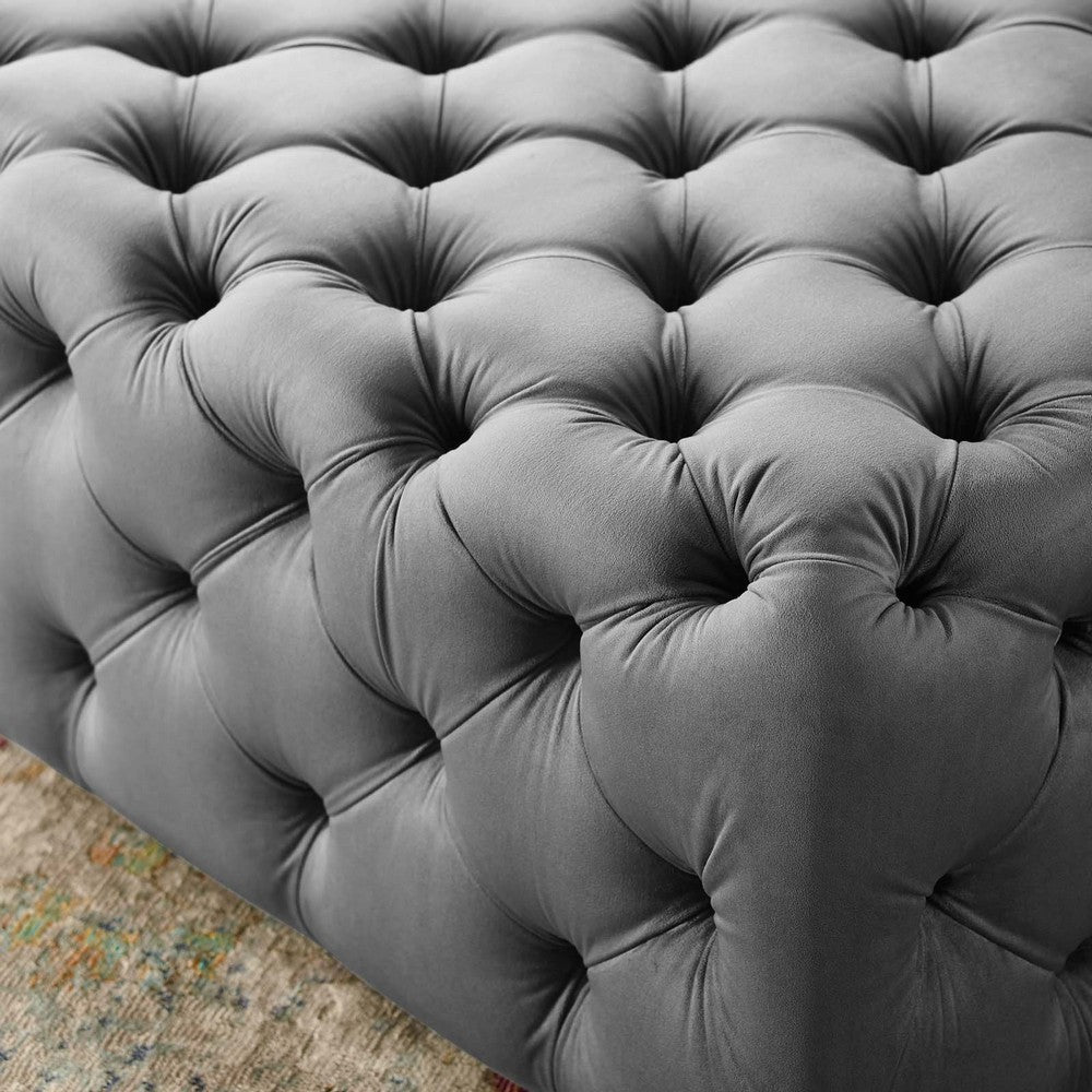 Anthem Tufted Button Large Square Performance Velvet Ottoman - No Shipping Charges MDY-EEI-3774-GRY