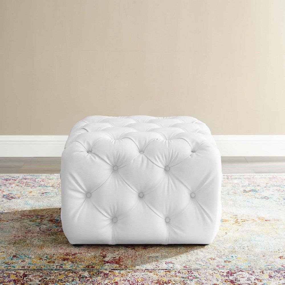 Modway EEI-3775-WHI Anthem Tufted Button Square Faux Leather Ottoman, White