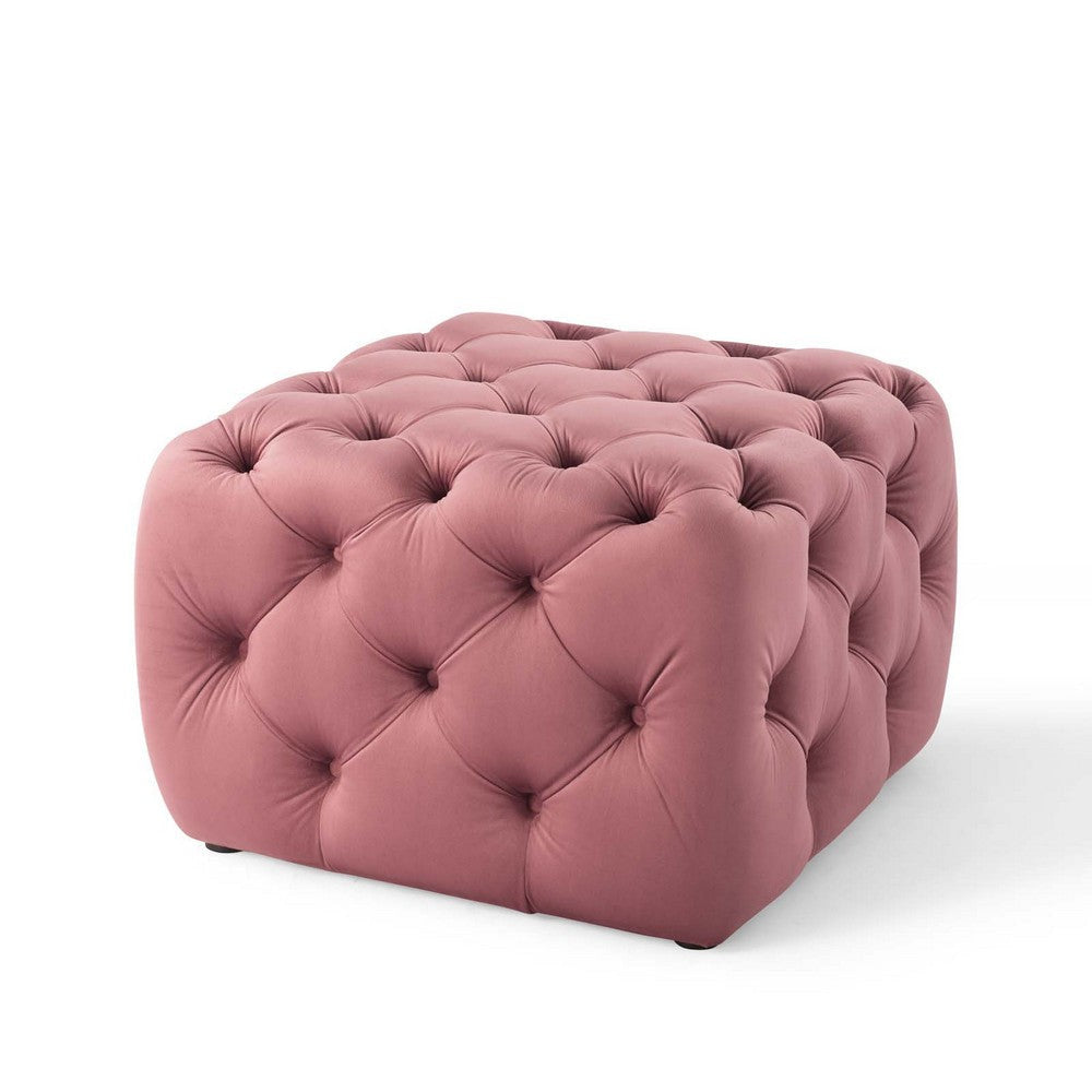 Modway EEI-3776-DUS Anthem Tufted Button Square Performance Velvet Ottoman, Dusty Rose