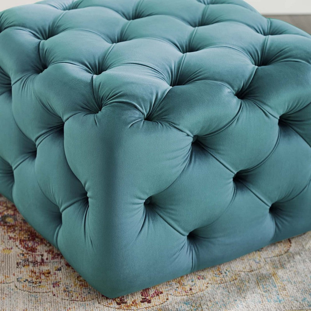 Modway Anthem Tufted Button Square Performance Velvet Ottoman Sea Blue MDY-EEI-3776-SEA