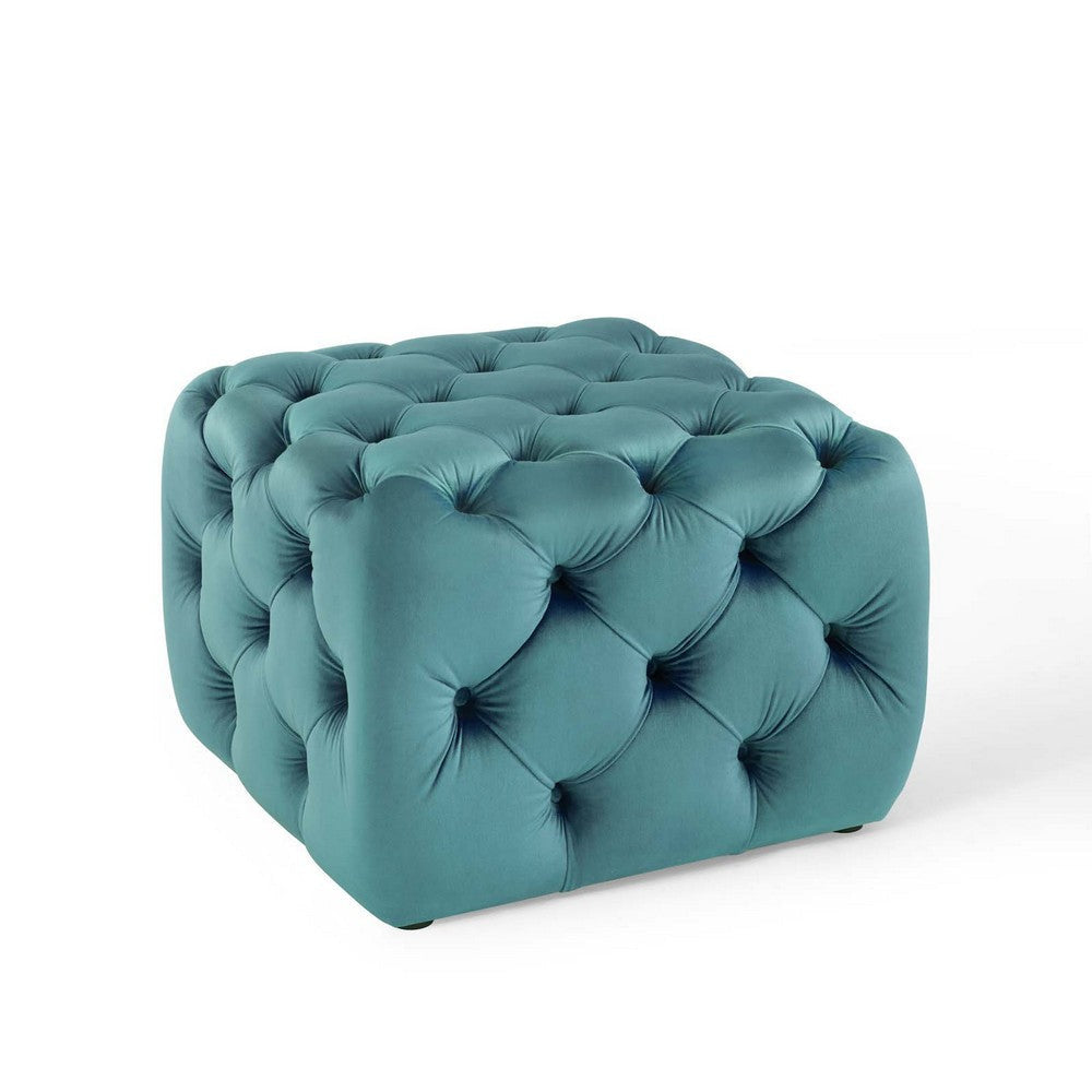 Modway Anthem Tufted Button Square Performance Velvet Ottoman, Sea Blue