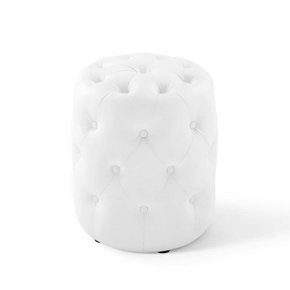 Anthem Tufted Button Round Faux Leather Ottoman - No Shipping Charges MDY-EEI-3777-WHI