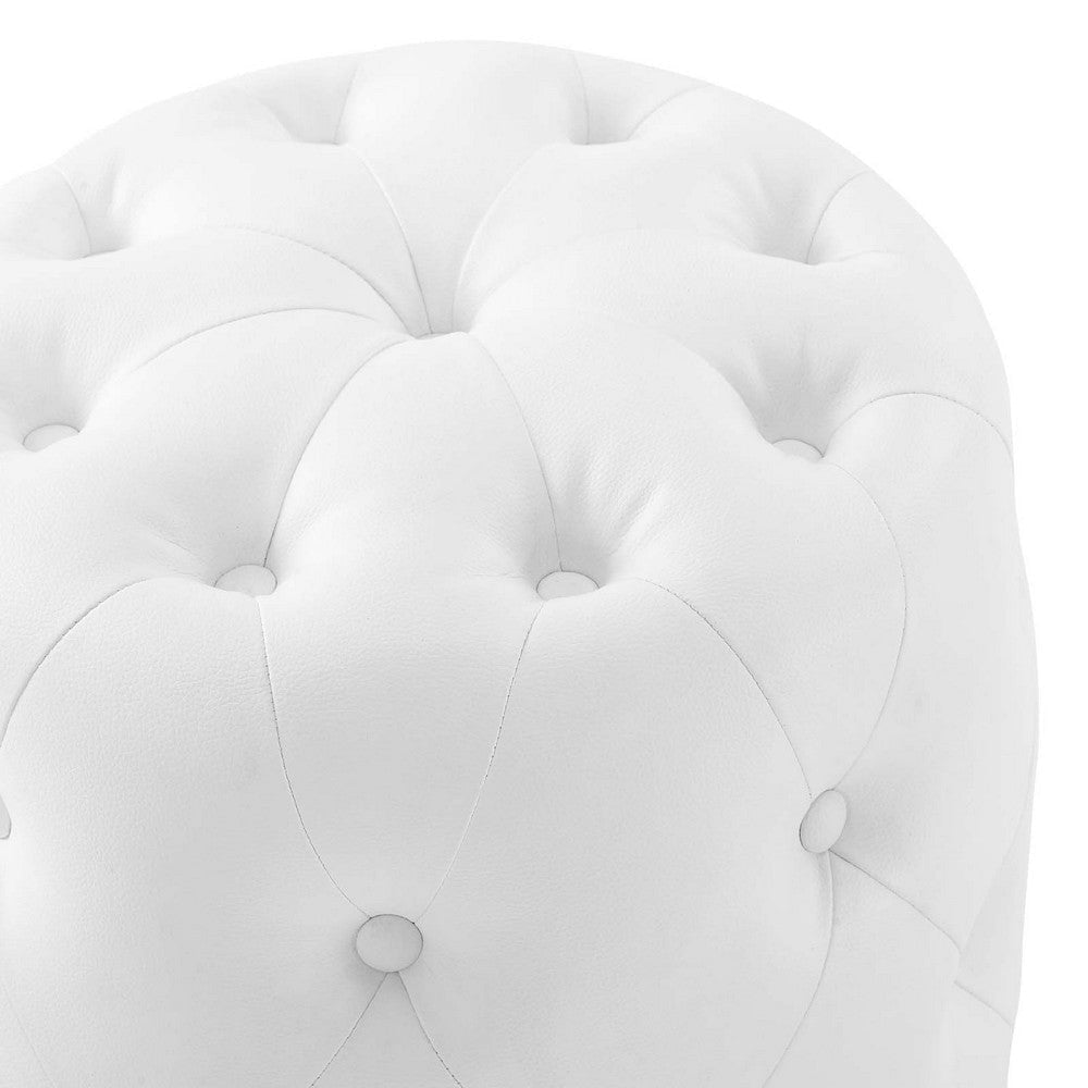 Anthem Tufted Button Round Faux Leather Ottoman - No Shipping Charges MDY-EEI-3777-WHI