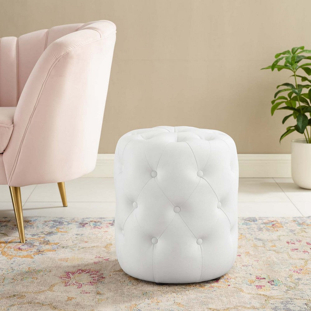 Modway EEI-3777-WHI Anthem Tufted Button Round Faux Leather Ottoman, White, Round Ottoman