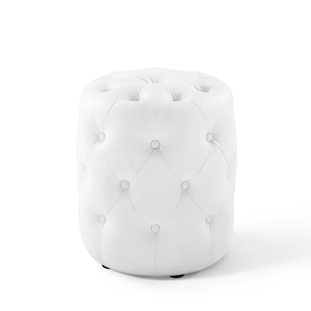 Anthem Tufted Button Round Faux Leather Ottoman - No Shipping Charges MDY-EEI-3777-WHI