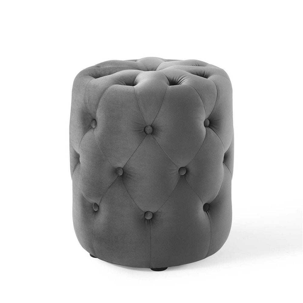 Modway Amour Tufted Performance Velvet Upholstered Gray, Round Ottoman