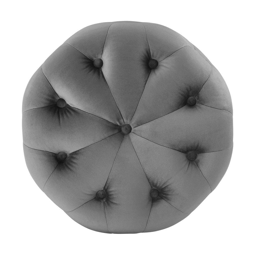 Anthem Tufted Button Round Performance Velvet Ottoman MDY-EEI-3778-GRY