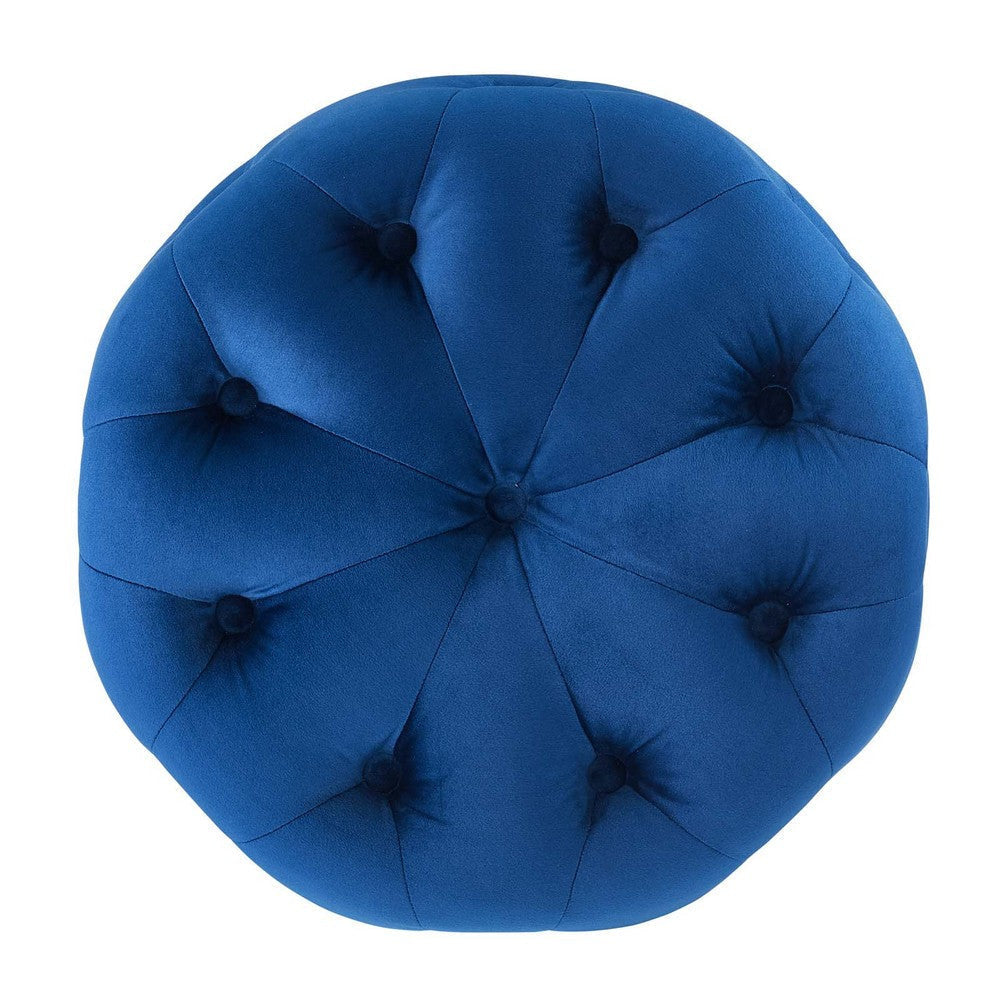 Anthem Tufted Button Round Performance Velvet Ottoman - No Shipping Charges MDY-EEI-3778-NAV