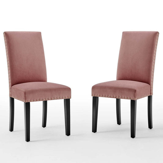 Modway Parcel Performance Velvet Dining Side Chairs - Set of 2, Dusty Rose