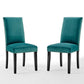 Modway Parcel Performance Velvet Dining Side Chairs - Set of 2, Teal