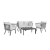 Modway Riverside 5 Piece Outdoor Patio Aluminum Set in Gray White, 61.5 x 116 x 28