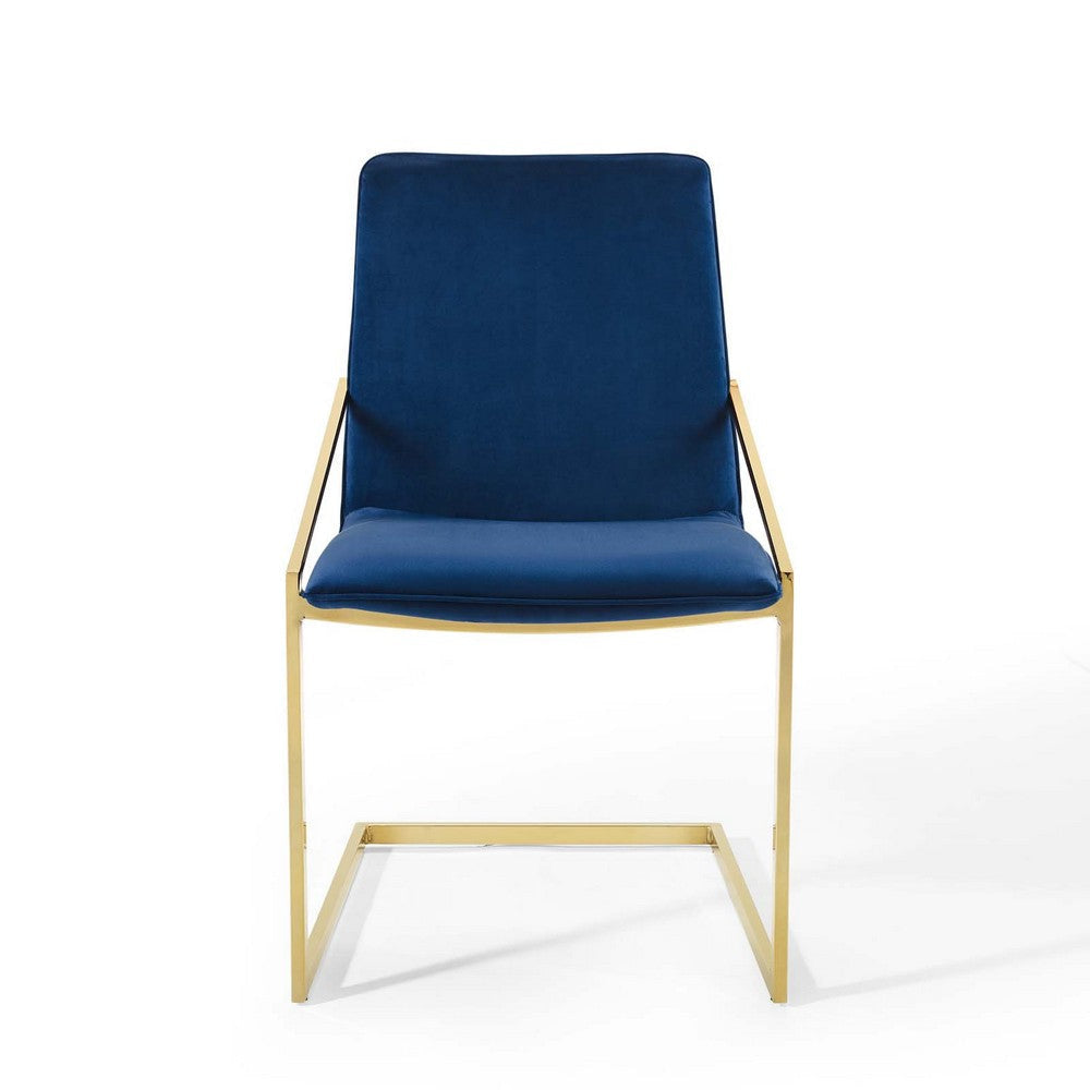 Modway Pitch Performance Velvet Dining Armchair Gold Navy 21.5 x 19.5 x 35.5 MDY-EEI-3799-GLD-NAV