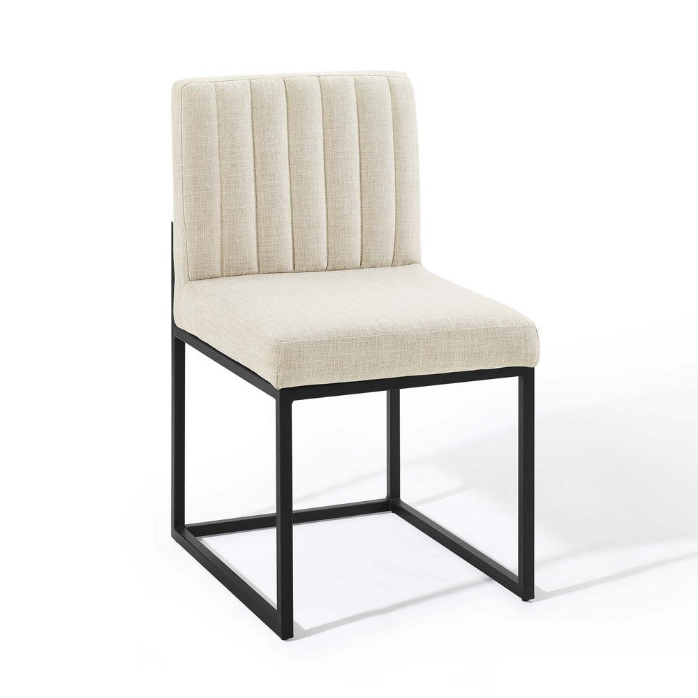 Modway Carriage Channel Tufted Sled Base Upholstered Fabric Dining Chair, Black Beige