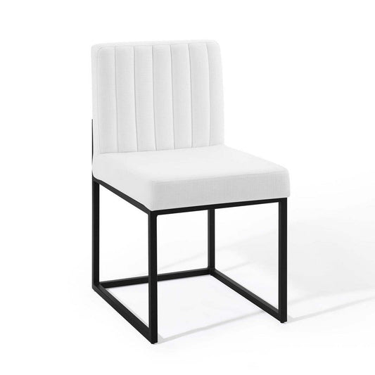 Modway Carriage Channel Tufted Sled Base Upholstered Fabric Dining Chair, Black White