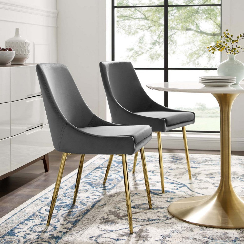 Modway Viscount Performance Velvet Dining Chairs - Set of 2 Gold Charcoal MDY-EEI-3808-GLD-CHA