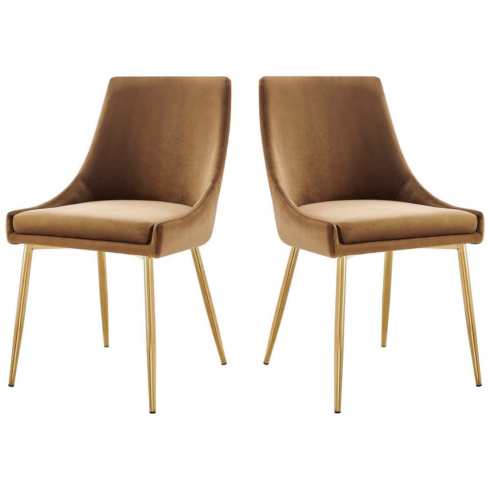 Modway Viscount Performance Velvet Dining Chairs-Set of 2, Cognac