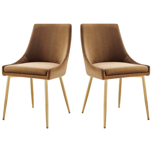 Modway Viscount Performance Velvet Dining Chairs-Set of 2, Cognac