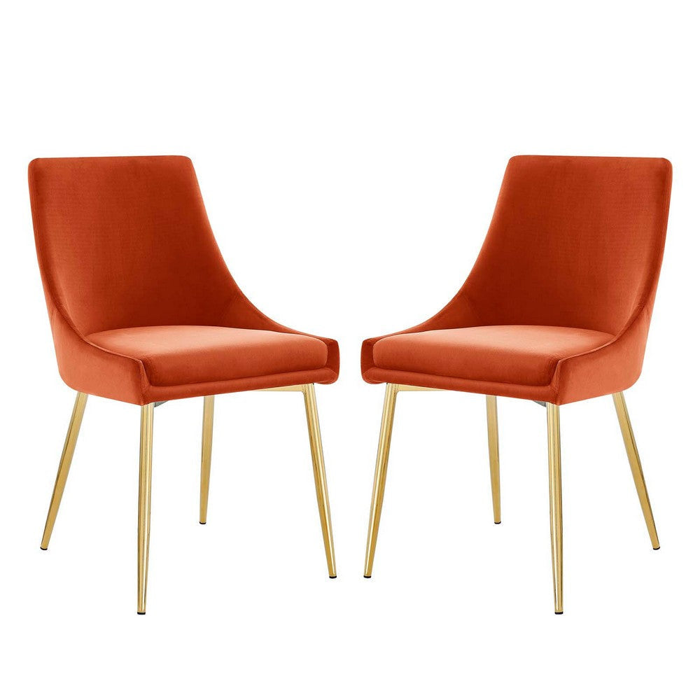 Modway Viscount Performance Velvet Dining Chairs-Set of 2, Orange