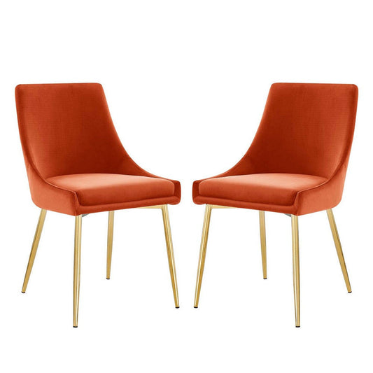 Modway Viscount Performance Velvet Dining Chairs-Set of 2, Orange