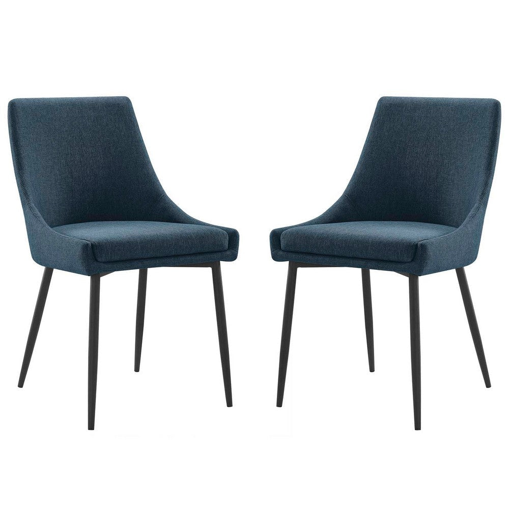 Modway Viscount Upholstered Fabric Side Dining Chairs Set of 2, Black Azure