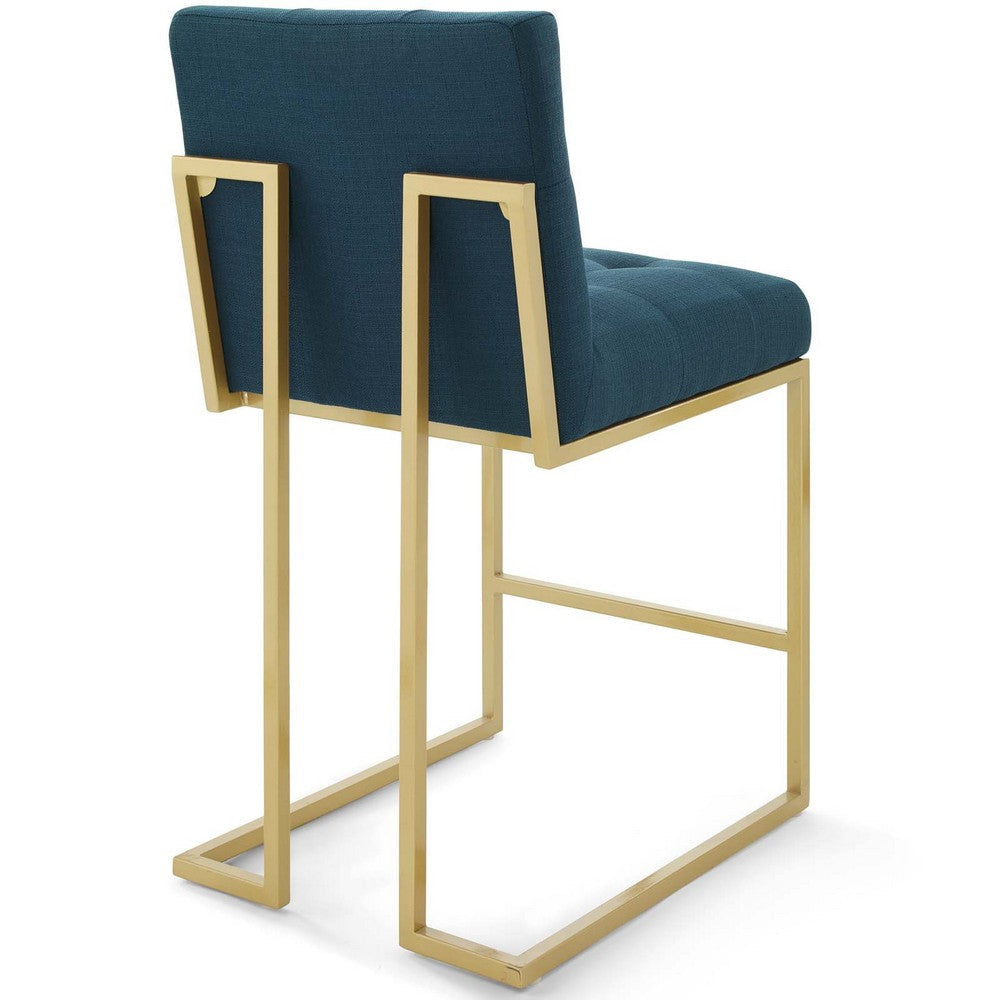 Privy Gold Stainless Steel Upholstered Fabric Counter Stool - No Shipping Charges MDY-EEI-3852-GLD-AZU