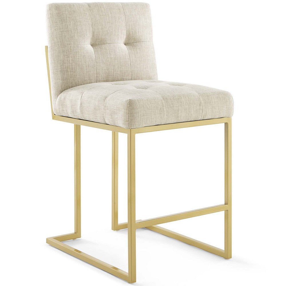 Modway Privy Stainless Steel Upholstered Fabric Counter Stool, Gold Beige