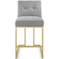 Modway EEI-3852 Privy Stainless Steel Upholstered Fabric Counter Stool Gold Light Gray MDY-EEI-3852-GLD-LGR