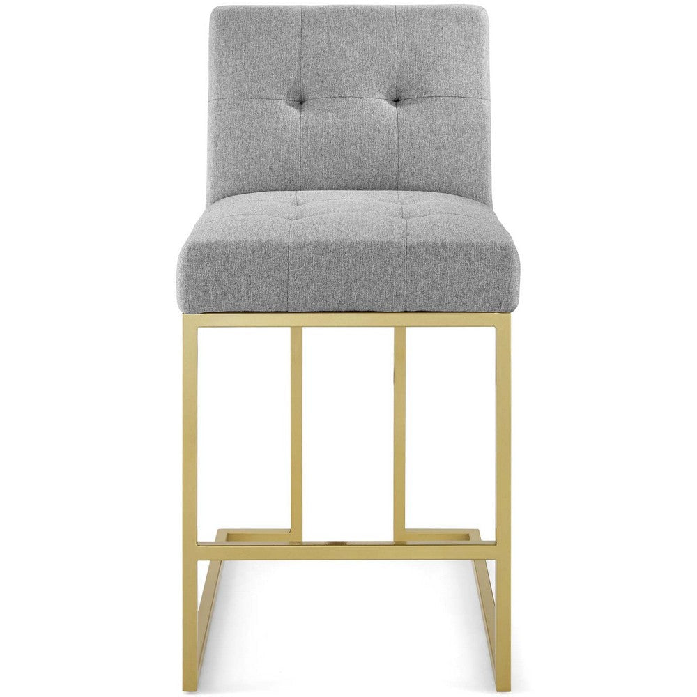 Modway EEI-3852 Privy Stainless Steel Upholstered Fabric Counter Stool Gold Light Gray MDY-EEI-3852-GLD-LGR