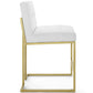 Modway EEI-3852 Privy Stainless Steel Upholstered Fabric Counter Stool Gold White MDY-EEI-3852-GLD-WHI