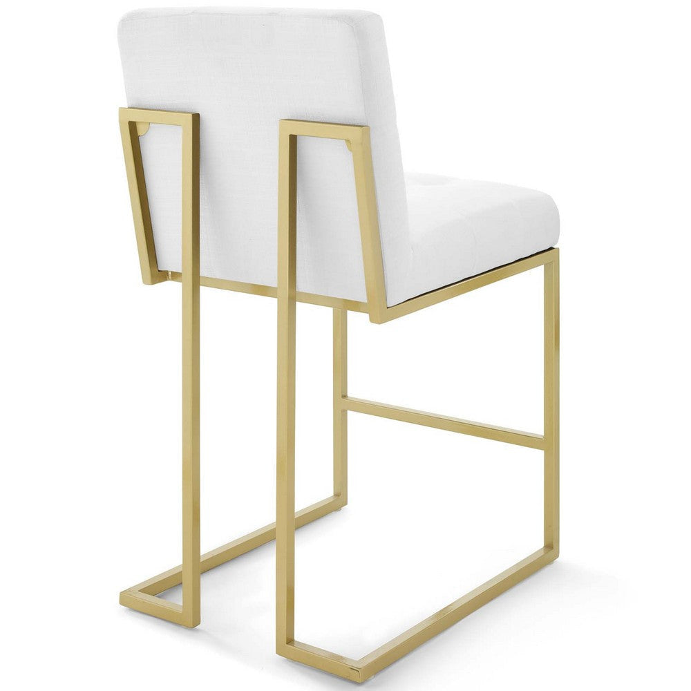 Modway EEI-3852 Privy Stainless Steel Upholstered Fabric Counter Stool Gold White MDY-EEI-3852-GLD-WHI