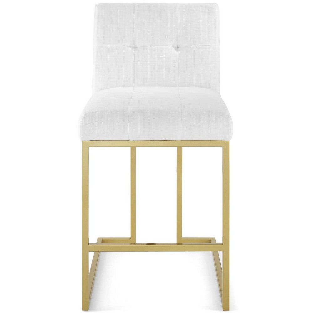 Modway EEI-3852 Privy Stainless Steel Upholstered Fabric Counter Stool Gold White MDY-EEI-3852-GLD-WHI