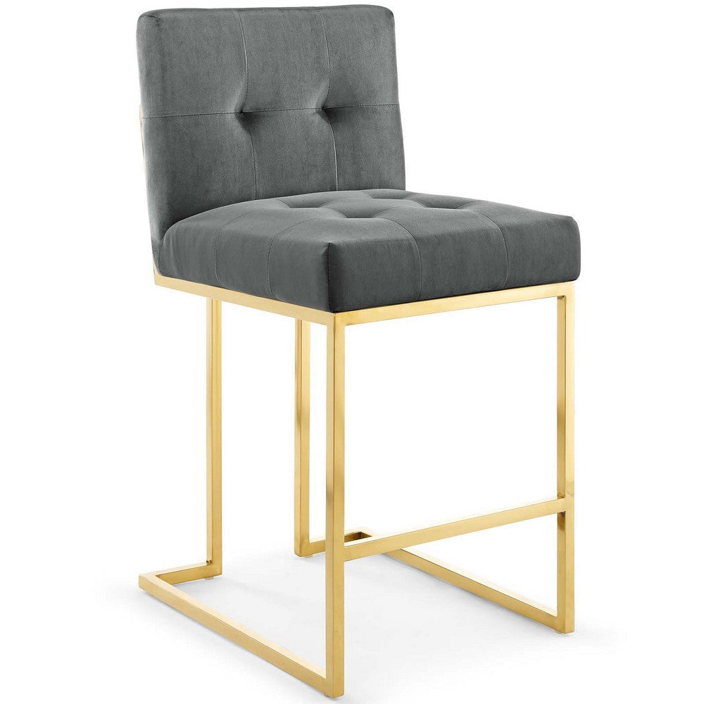 Modway Privy Gold Stainless Steel Performance Velvet Counter Stool Charcoal MDY-EEI-3853-GLD-CHA