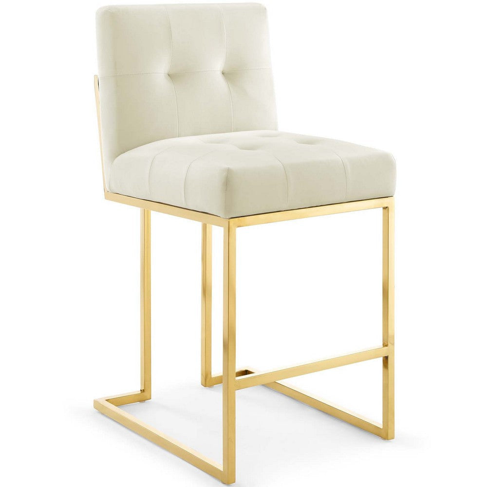 Modway EEI-3853- Privy Gold Stainless Steel Performance Velvet Counter Stool, Ivory