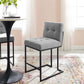 Privy Black Stainless Steel Upholstered Fabric Counter Stool - No Shipping Charges MDY-EEI-3854-BLK-LGR