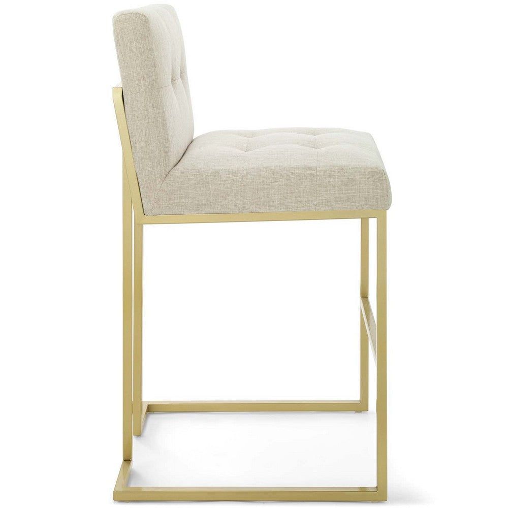 Privy Gold Stainless Steel Upholstered Fabric Bar Stool - No Shipping Charges MDY-EEI-3855-GLD-BEI