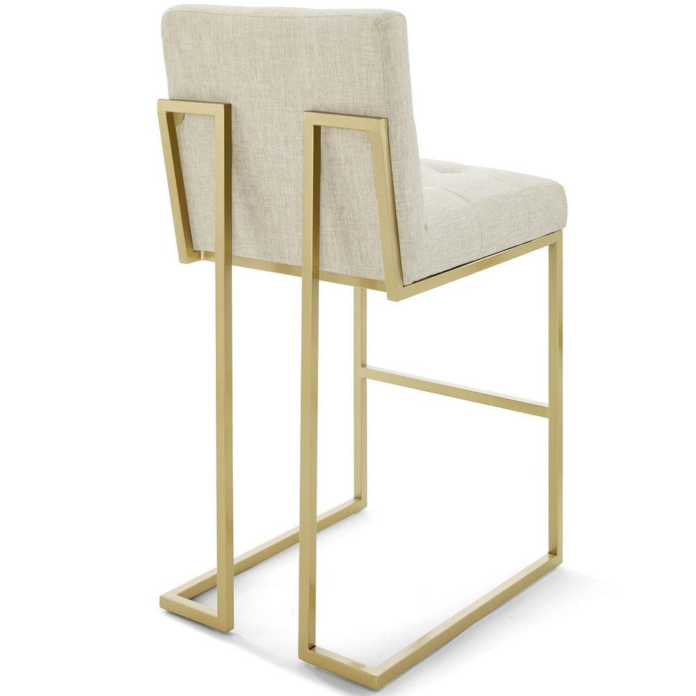 Privy Gold Stainless Steel Upholstered Fabric Bar Stool - No Shipping Charges MDY-EEI-3855-GLD-BEI