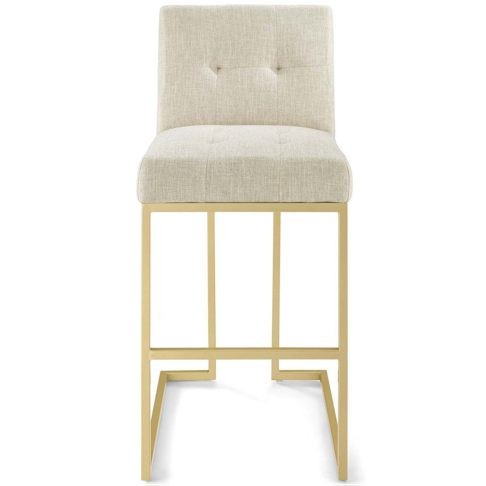 Privy Gold Stainless Steel Upholstered Fabric Bar Stool - No Shipping Charges MDY-EEI-3855-GLD-BEI