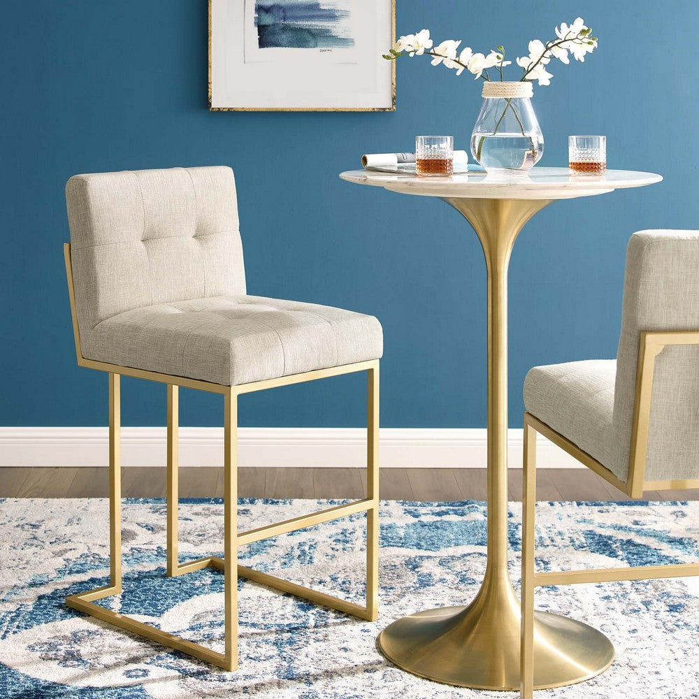 Privy Gold Stainless Steel Upholstered Fabric Bar Stool - No Shipping Charges MDY-EEI-3855-GLD-BEI