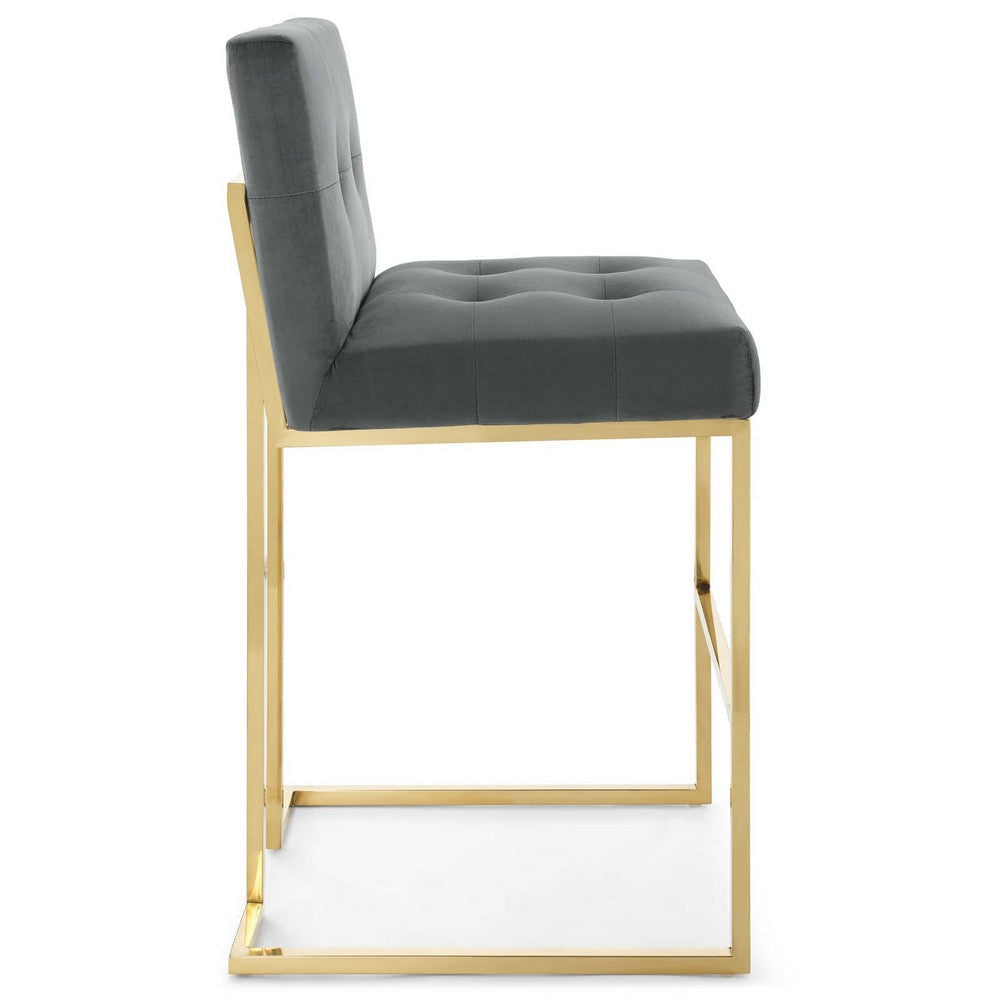 Modway Privy Gold Stainless Steel Performance Velvet Bar Stool Charcoal MDY-EEI-3856-GLD-CHA