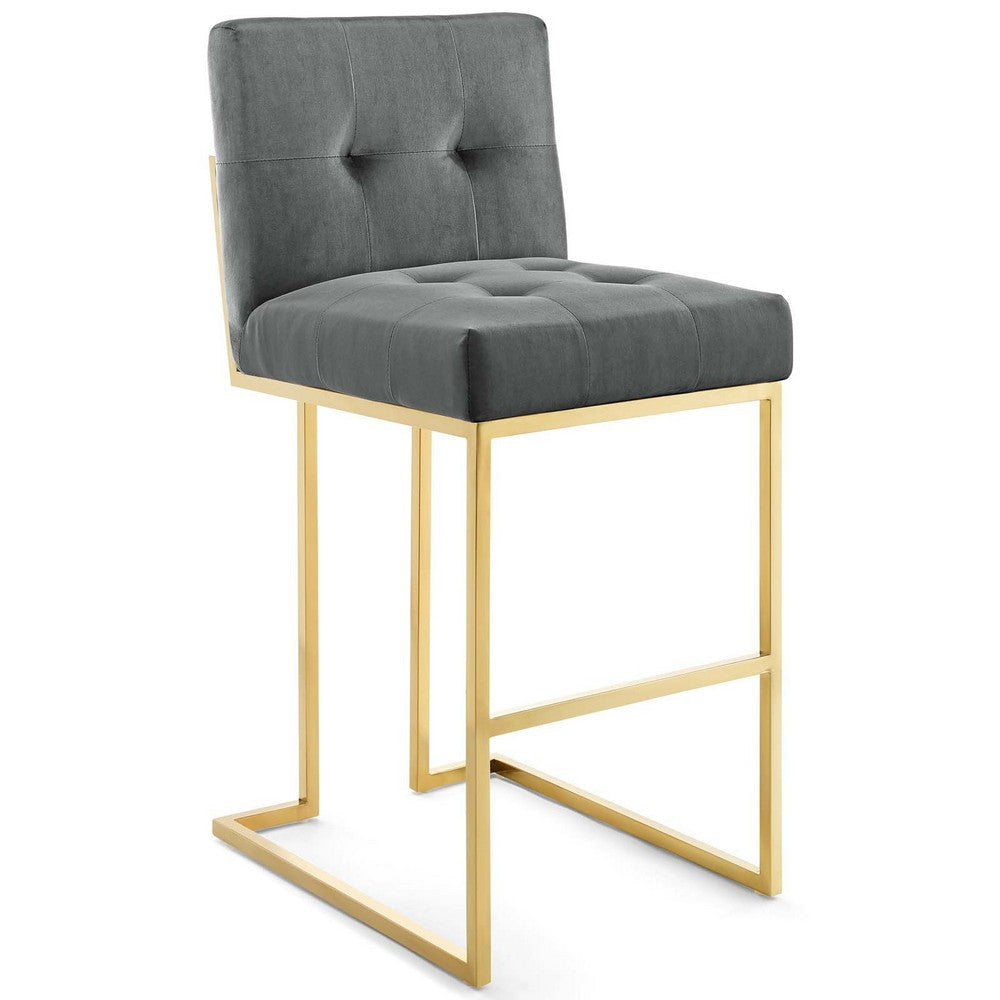 Modway Privy Gold Stainless Steel Performance Velvet Bar Stool, Charcoal