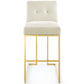 Modway Privy Gold Stainless Steel Performance Velvet Bar Stool Ivory MDY-EEI-3856-GLD-IVO