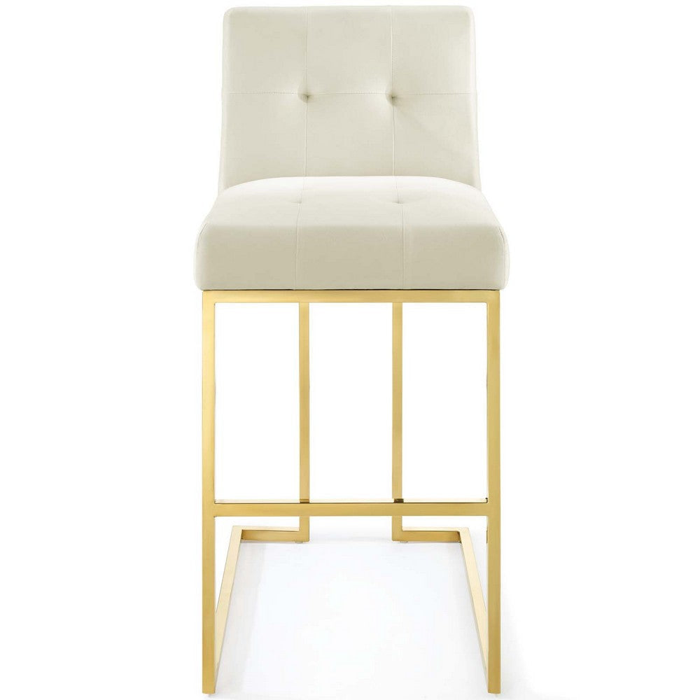 Modway Privy Gold Stainless Steel Performance Velvet Bar Stool Ivory MDY-EEI-3856-GLD-IVO