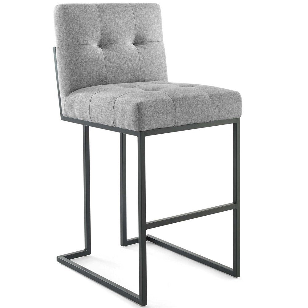 Modway Privy Black Stainless Steel Upholstered Fabric Bar Stool, Light Gray