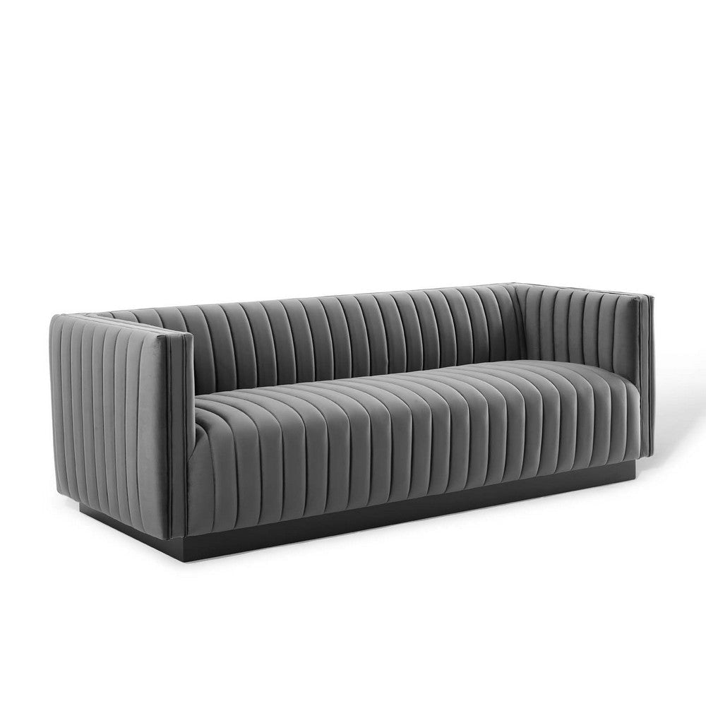 Modway EEI-3885 Conjure Channel Tufted Upholstered Performance Velvet Sofa in Gray