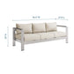 Modway Shore Aluminum Metal Outdoor Patio Sofa With Silver Beige All-Weather Cushions MDY-EEI-3917-SLV-BEI